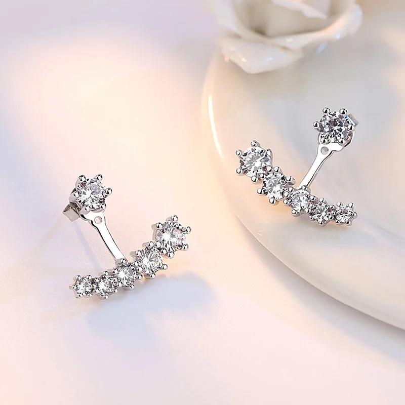 925 Silver Needle Fashion Shiny CZ Zircon Ladies Stud Earrings Jewelry Women Female Birthday Gift Wholesale Anti Allergy