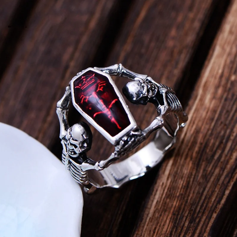 Hot Sale Vintage Silver Color Vampire Bat Skull Ring Punk Rock Style Men's Finger Ring Motorbiker Jewelry anel masculino