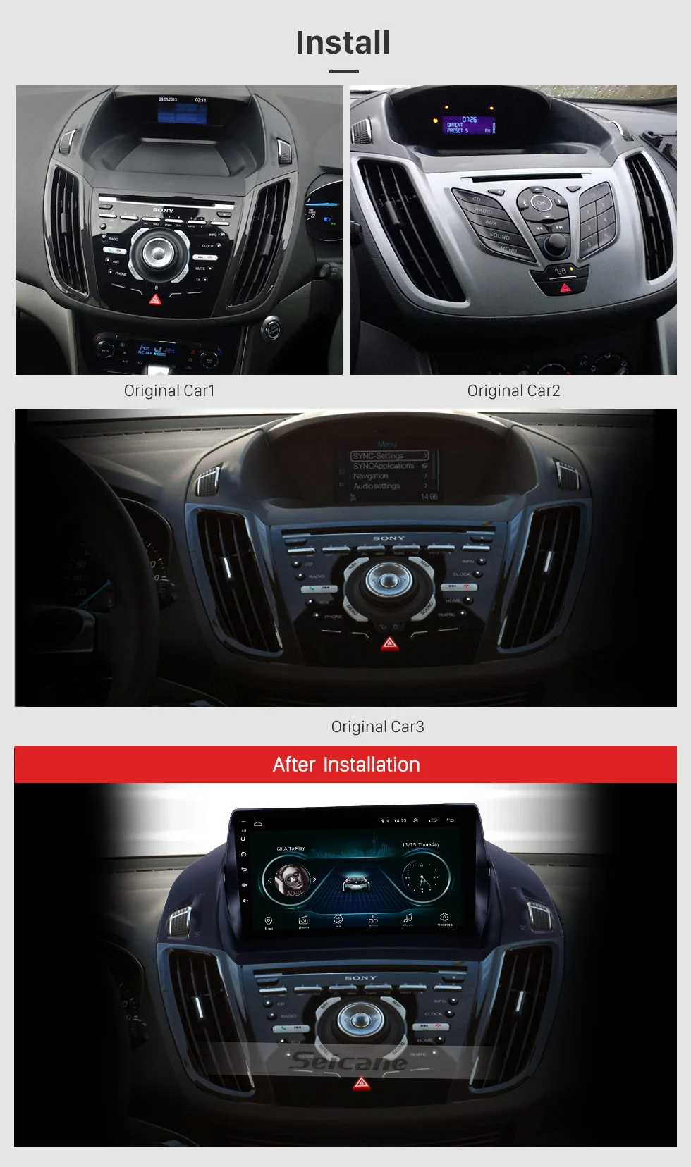 Seicane 2Din Android 8,1 9 дюймов Автомагнитола для Ford Escape 2013 головное устройство WiFi стерео gps мультимедийный плеер