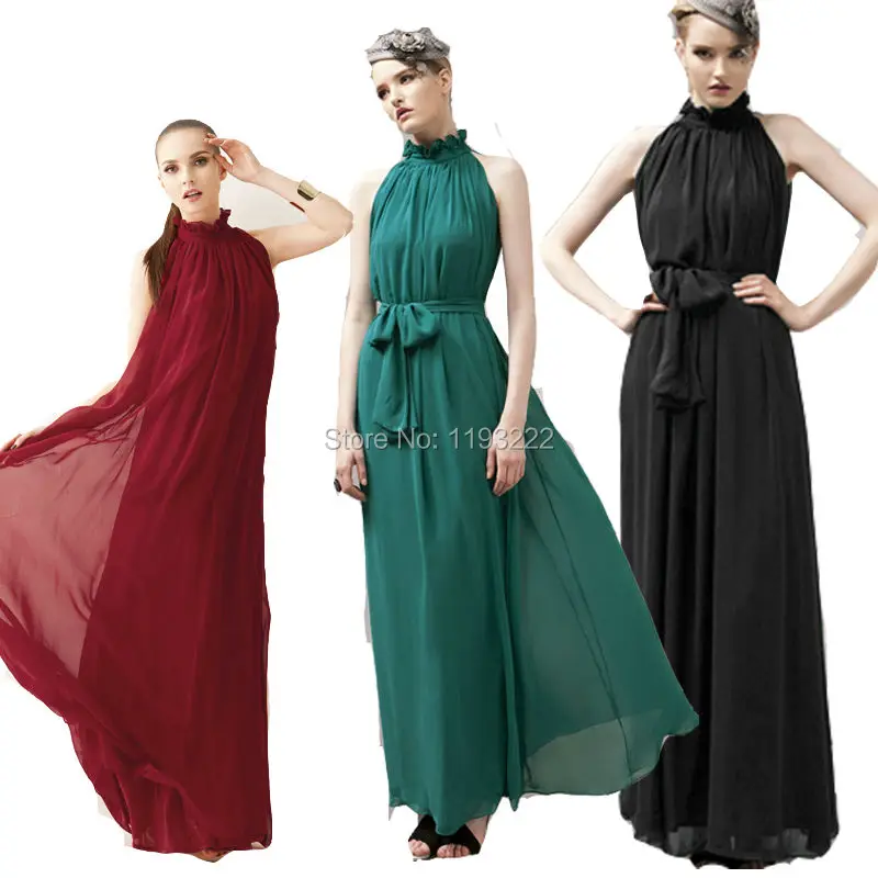 Женское винтажное платье с оборками размера плюс высокой шеей шифоновый Длинный