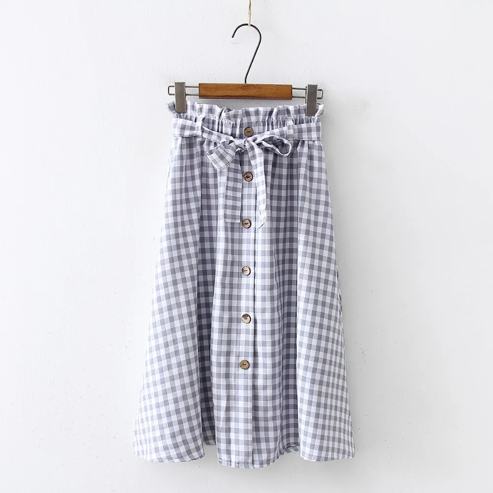 Винтажная клетчатая юбка женская весенне летняя с высокой талией в стиле ретро