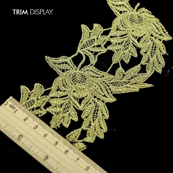 

Gold Metallic Embroidered Flower Leaf Scrapbooking African Lace Ribbon Motif Wedding Trim Embossed Applique Sewing on10yd/T965