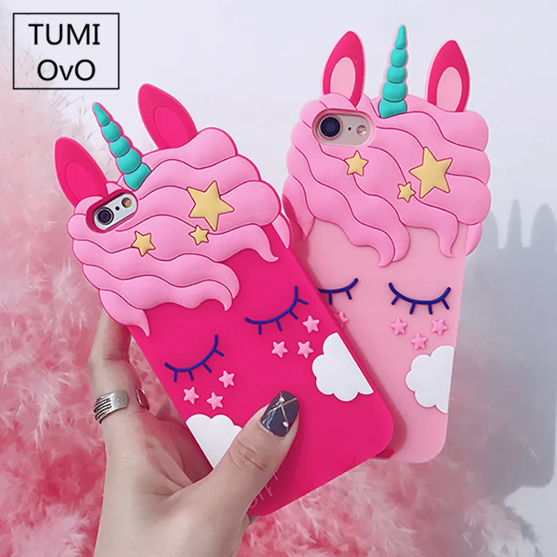 Роскошный 3D милый мультяшный Единорог Лошадь чехол для iPhone 5 5S 5SE 6 6s 7 8 Plus Мягкий