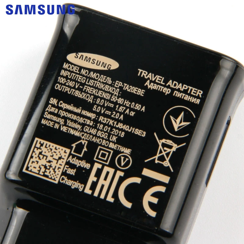 Samsung Оригинальное быстрое зарядное устройство 9V1. 67A адаптер EU/US для samsung GALAXY S9 S9 Plus S8 Plus Note8 9 C5 C7 C9 usb type C кабель