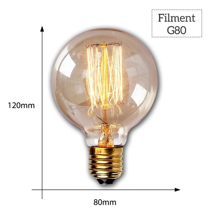 G80 Filament Диммируемый Ретро светильник Эдисона E27 40 Вт 110 В 220 В ампула Ретро лампа накаливания винтажный декоративный светильник - Цвет: G80 Filament