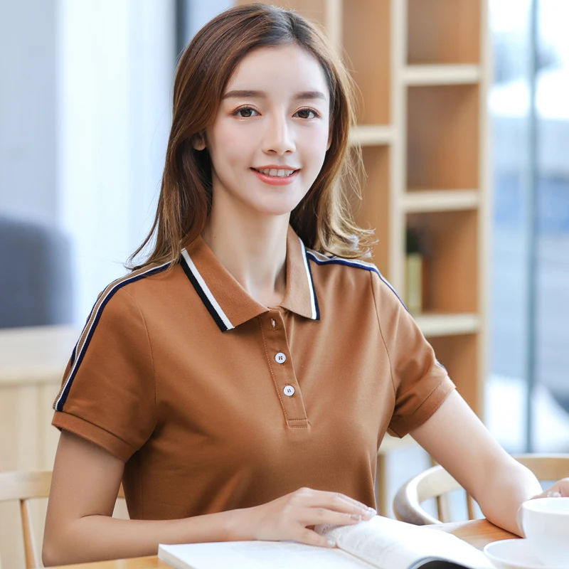 Женские рубашки поло с коротким рукавом повседневные женские Однотонная