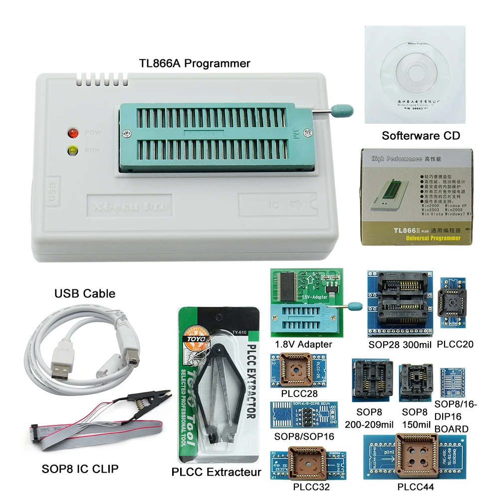 Оригинальный XGECU V10.35 TL866II Plus Универсальный USB мини программатор + 28 адаптеров