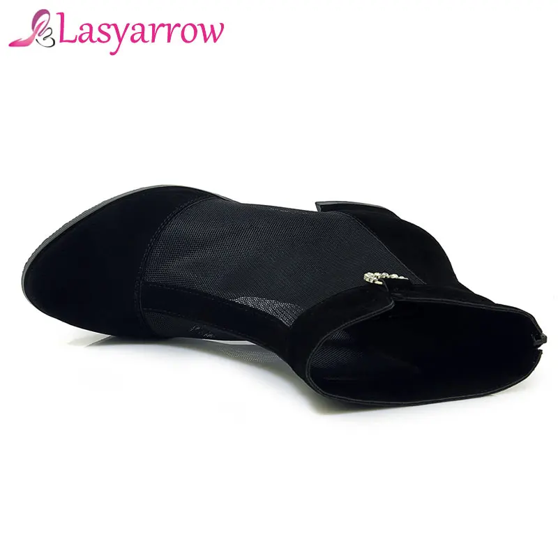 Lasyarrow Fashion Women's Ankle Boots Mesh Shoes Sexy High Heels Lady Platform Pumps Back Zipper Shoe Female Rhinestone J612 | Обувь
