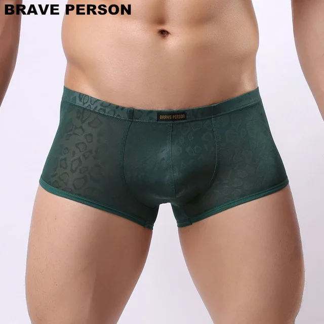 

brand BRAVE PERSON Nylon Lace Men's gay Boxer Shorts U convex Pouch Sexy Transparent Underwear Men Boxers Slip Thin Cool Boxers