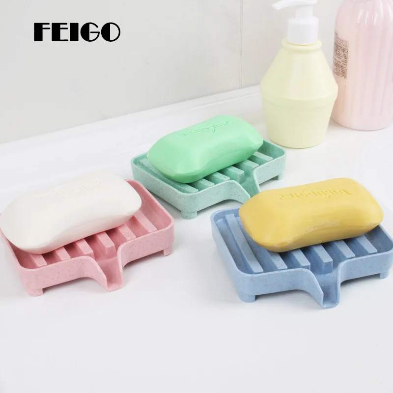 

FEIGO 1 Pcs Eco-Friendly Wheat Straw Creative Drained Soap Box Bath Drain Soap Storage Boxes Kitchen Bathroom Accessories F294