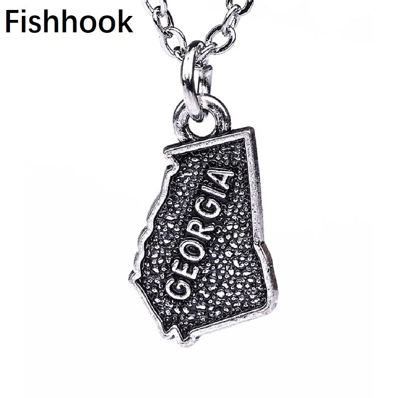 Кулон Fishhook в американском стиле с картой штата Джорджия ожерелье для мужчин и