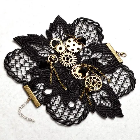 Хэллоуин марочный стимпанк шестерня наручные манжеты ретро черный викторианский период кружева браслет браслет аксессуар костюм - изображение