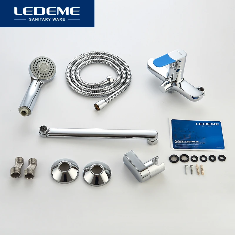 LEDEME 1 Set Bathtub Faucet Cold and Hot Water Mixer Chrome Shower Tap Long Nose Single Handle Bathroom Faucets L2253 | Обустройство