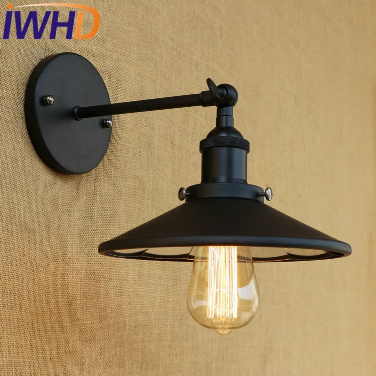 

IWHD Retro Edison Wall Sconce Loft Industrial Wall Lamp Iron Mirror Glass Vintage Wall Light Fixtures Indoor Lighting Arandela