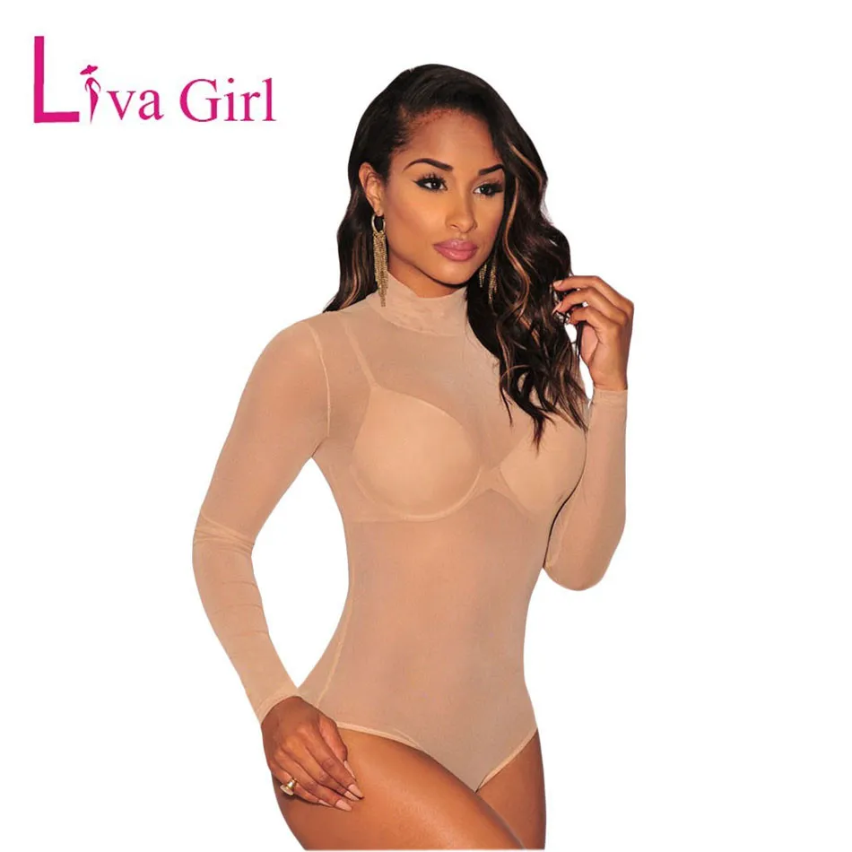 Женское прозрачное боди LIVA GIRL черное Сетчатое сексуальное комбинезон с длинным