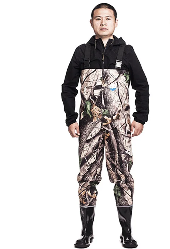 tree camo Уличная дышащая грудь длинный 3-слой нейлон камуфляж походная туристическая Штаны из водонепроницаемого материала для мужчин и женщин для рыбалки рыболовные сапоги обувь комбинезон брюки - Цвет: tree camo