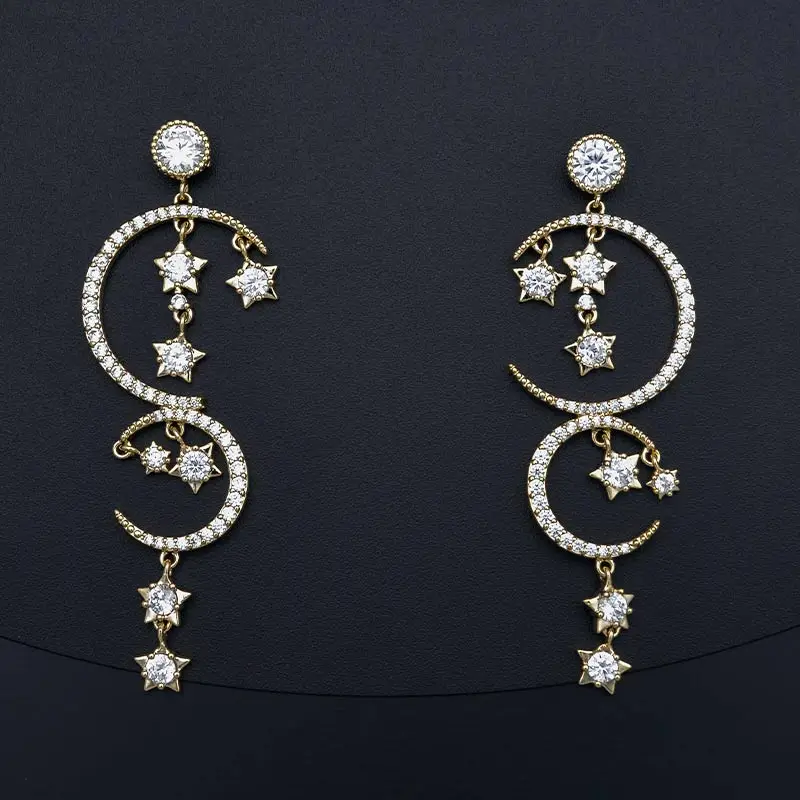 Newness AAA Cubic Zirconia Luxury Stars Moon Bridal Dress Wedding Everyday Earring Fashion Jewelry For Women | Украшения и