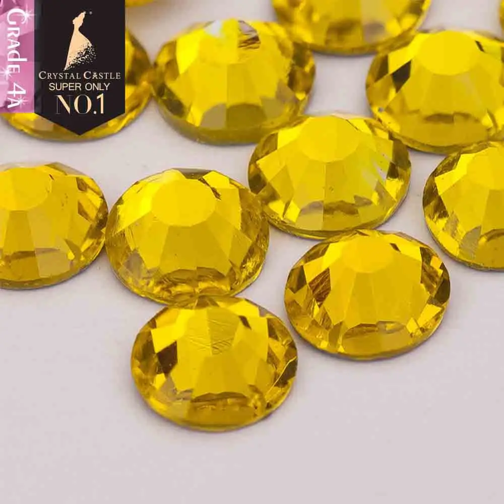 Маленькие размеры класс 4A стеклянные плоские стразы цитрин известь не горячая
