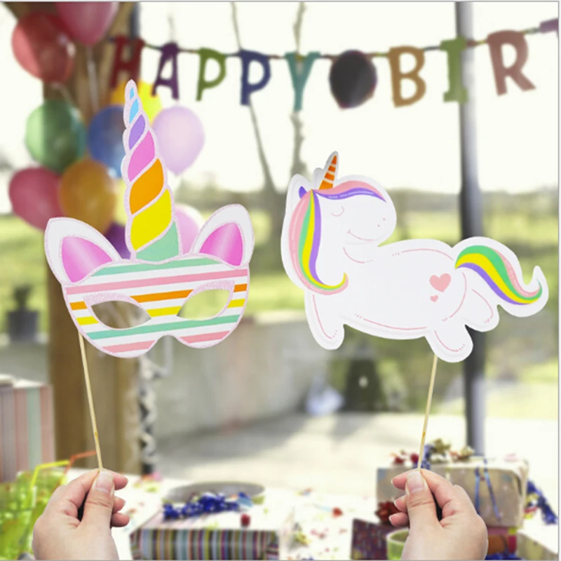 Красочные бумажные единороги фото реквизит DIY мультфильм день рождения шляпа для