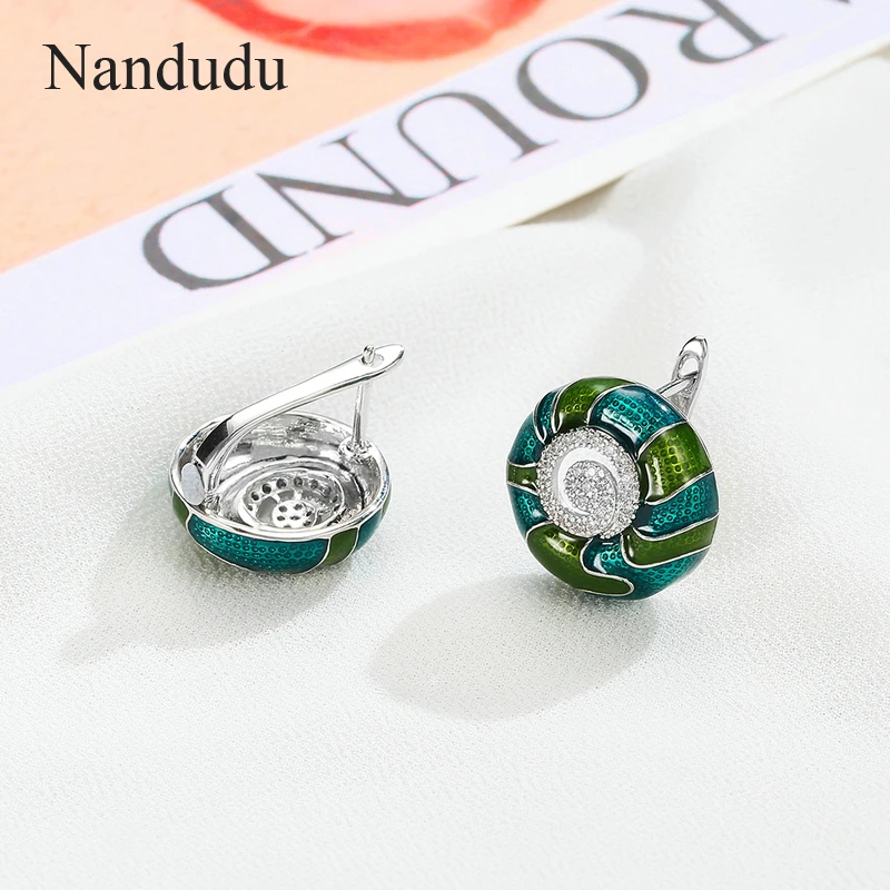 Nandudu, цветные глазурные серьги для женщин, девушек, эмаль, цветок, белый кубический циркон, камень, серьги-гвоздики, модное ювелирное изделие CE355 CE356