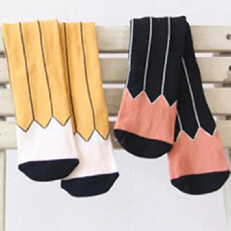 Pencil Cartoon Infant Toddle Boys Cotton Soft  Yellow Balck Colors Cute Socks Anti-slip Calf Socks