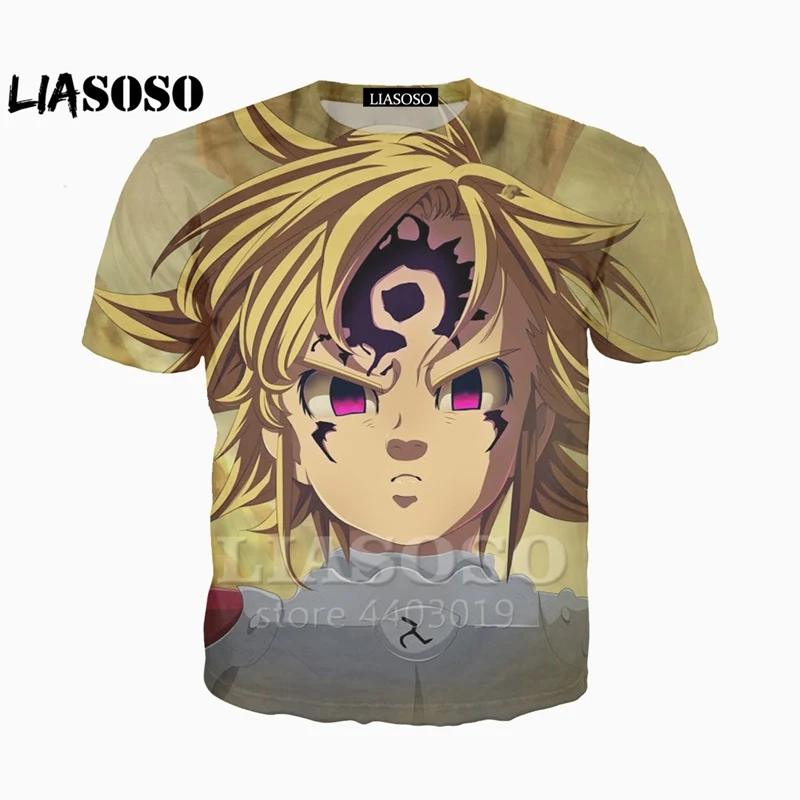 LIASOSO, новинка, футболка в стиле аниме «Seven Deadly Sins Nanatsu No Taizai», хип-хоп, 3d принт, уличная одежда, Harajuku, футболки, забавная футболка As09