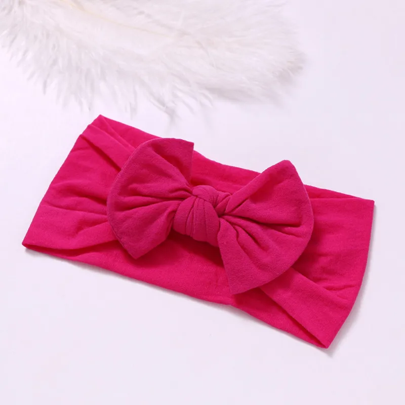 5 hot pink Новое поступление 27 Цвета для девочек эластичные мягкие нейлоновые повязки Soild лук Bebe голову обертывания дети хлопок узел нейлон ленты для волос - Color: 5 hot pink