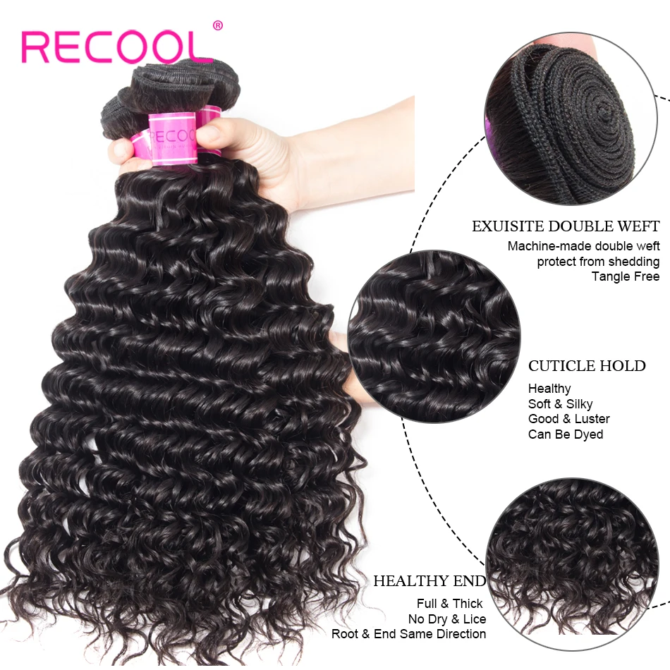 Глубокие волнистпряди Recool с застежкой 3 пряди человеческих волос 6x6 бразильские