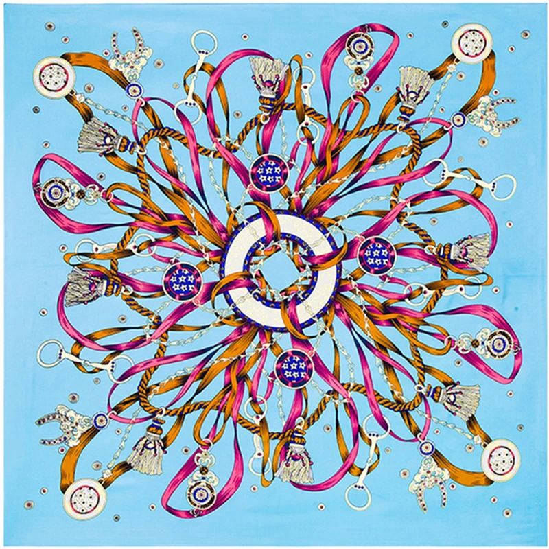 Женский шарф роскошный брендовый из 100% твила квадратный с кисточками и