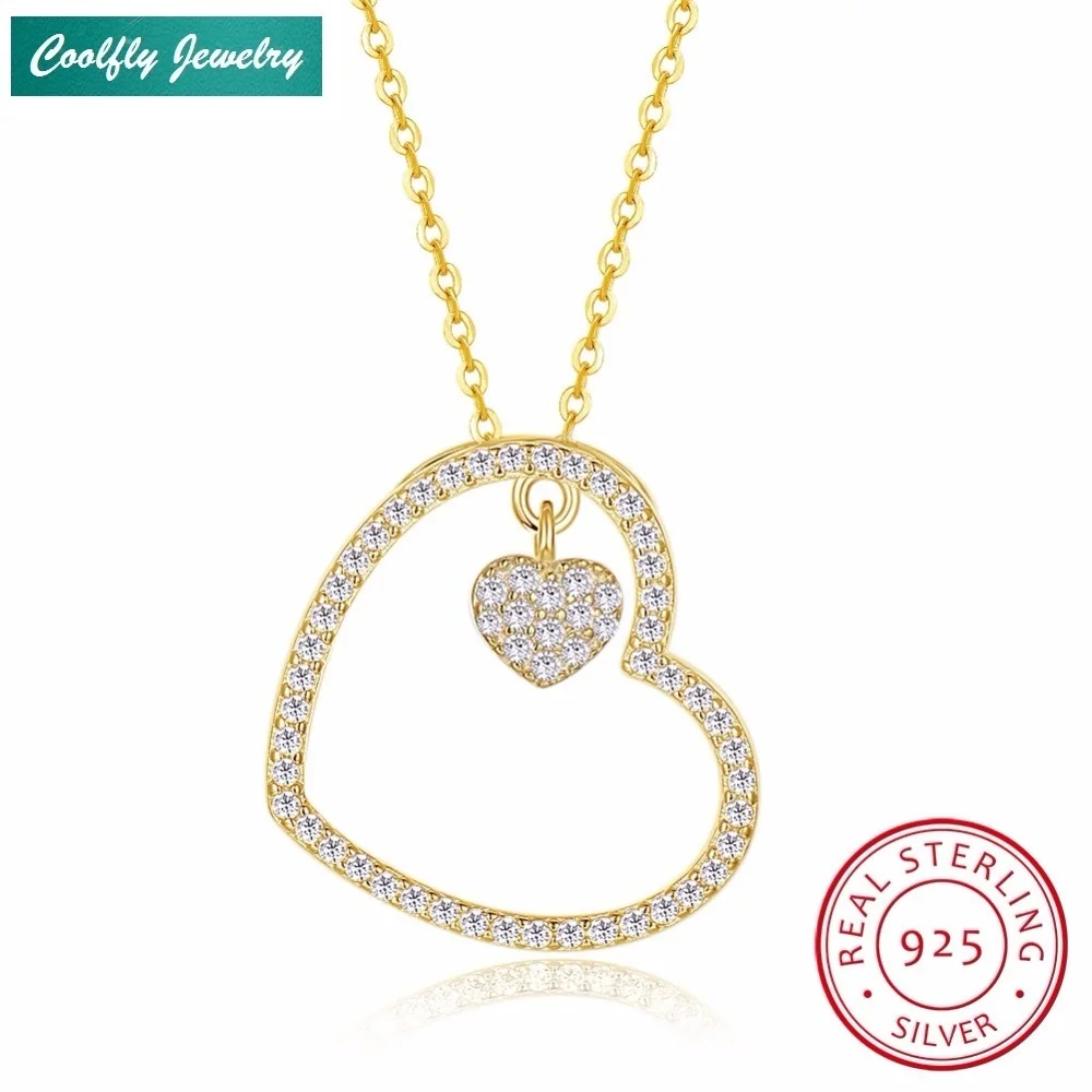 925 пробы цвет серебристый Золотой Цвет кубического циркония Сердца Neckalces &amp