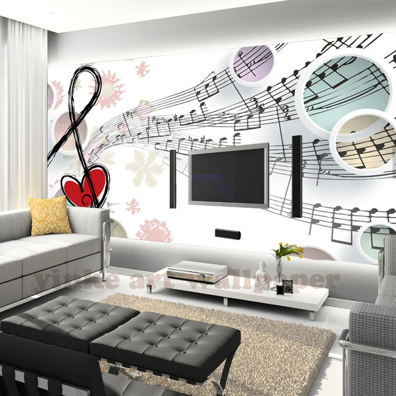 Custom 3D Abstract Musical Children's Room music circle Large Mural Cafe Restaurant Bar Bedroom Streets Rock Non-woven Wallpaper |