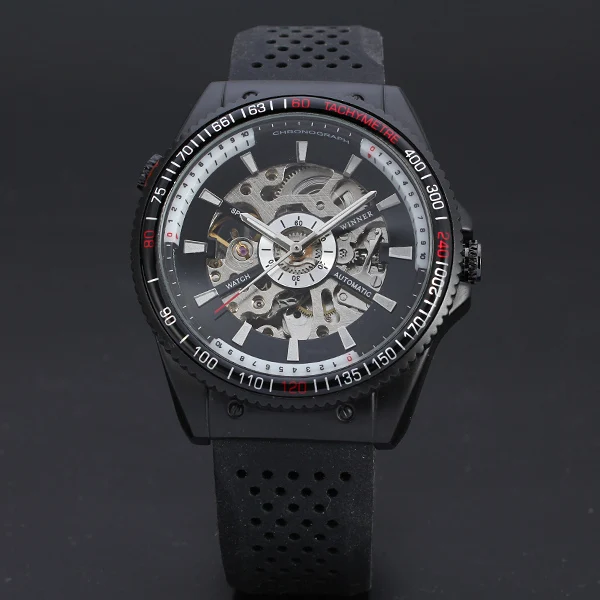 

Silicone Automatic / Wind up Black Dial Sport Analog Rubber Band Mechanical Mens Wrist Watch Nice Gift Wholesale Price A374