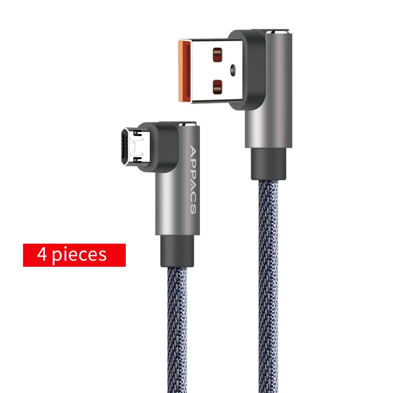 Серый Кабель Micro USB APPACS 4 шт., кабель для быстрой зарядки, кабель для передачи данных 2.4A Micro USB для зарядки USB, кабель для samsung HTC, Huawei, Xiaomi - Цвет: Серый