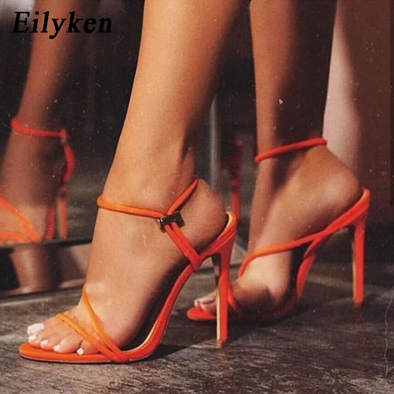 Eilyken/ г. Новые прозрачные женские босоножки с перекрестной шнуровкой на щиколотке пикантные босоножки на шнуровке на высоком каблуке 12 см обувь высокого качества
