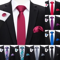 hi tie 6cm slim tie solid silk woven red blue plain color necktie hanky cufflinks set mens party wedding narrow skinny neck tie