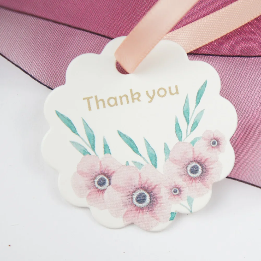 

multi-use 50pcs thank you simple flower with leaves design Scrapbooking decoration tags as wedding gift label DIY gift use