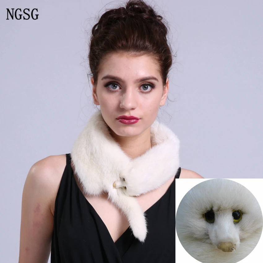 Женский шарф-воротник из натурального меха норки простой однотонный белый