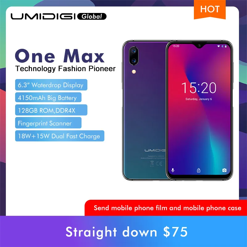 UMIDIGI One Max Global Bands 4 Гб 128 ГБ 6 3 &quotполноэкранный смартфон Helio P23 4150 мАч NFC Беспроводное