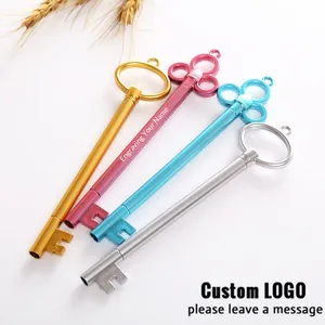 50 шт. бесплатный логотип на заказ, студенческие канцелярские принадлежности, пластиковые ретро гелевые ручки в форме ключа, черный подарок, авторучка, школьные канцелярские принадлежности, приз