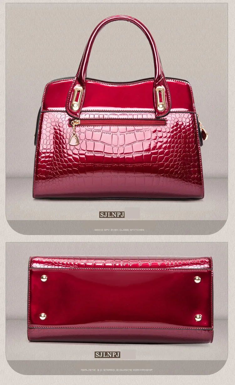 Designer handbag high-end counters solid patent leather women's handbags alligater shoulder messenger bags luxury famous brand