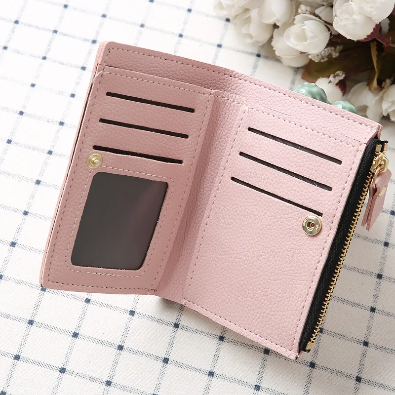 

Fashion Women Short Wallet PU Leather Cherry Embroidery Coin Purse Card Holders Lady Girl Mini Money Bag