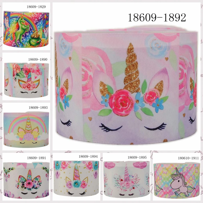 

2018 NEW sales 3' 75mm 50 yards Unicorn face ribbon printed grosgrain ribbon DIY free shipping