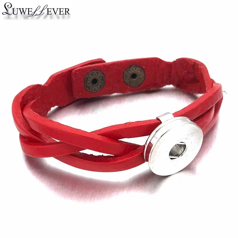 

Fashion 098 Interchangeable Really Genuine Leather Crystal Bracelet 18mm Snap Button Bangle Charm Jewelry For Women Men Gift