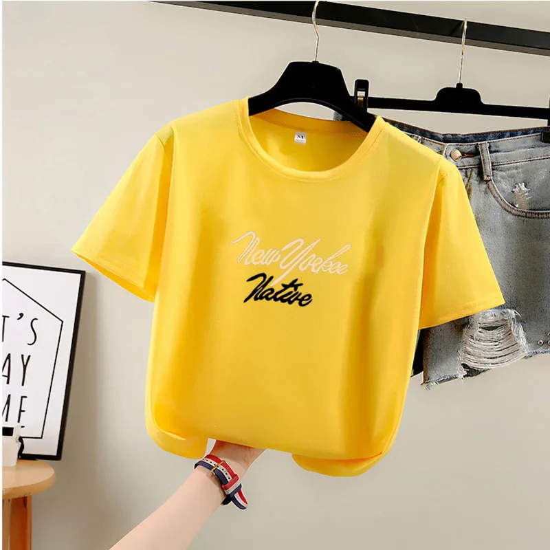 

2019 New Fashion top tees high street women sexy loose letter printed t-shirts females short sleeve ladies tee shirt white top