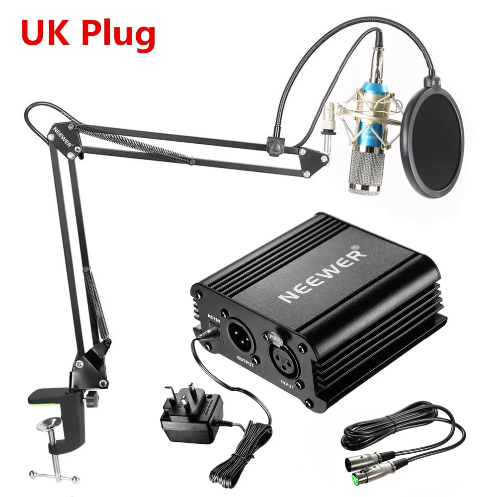 Neewer NW-800 конденсаторный микрофон комплект: микрофон+ 48 В фантомный источник питания+ NW-35 стрела ножничный кронштейн Подставка с амортизатором+ кабель