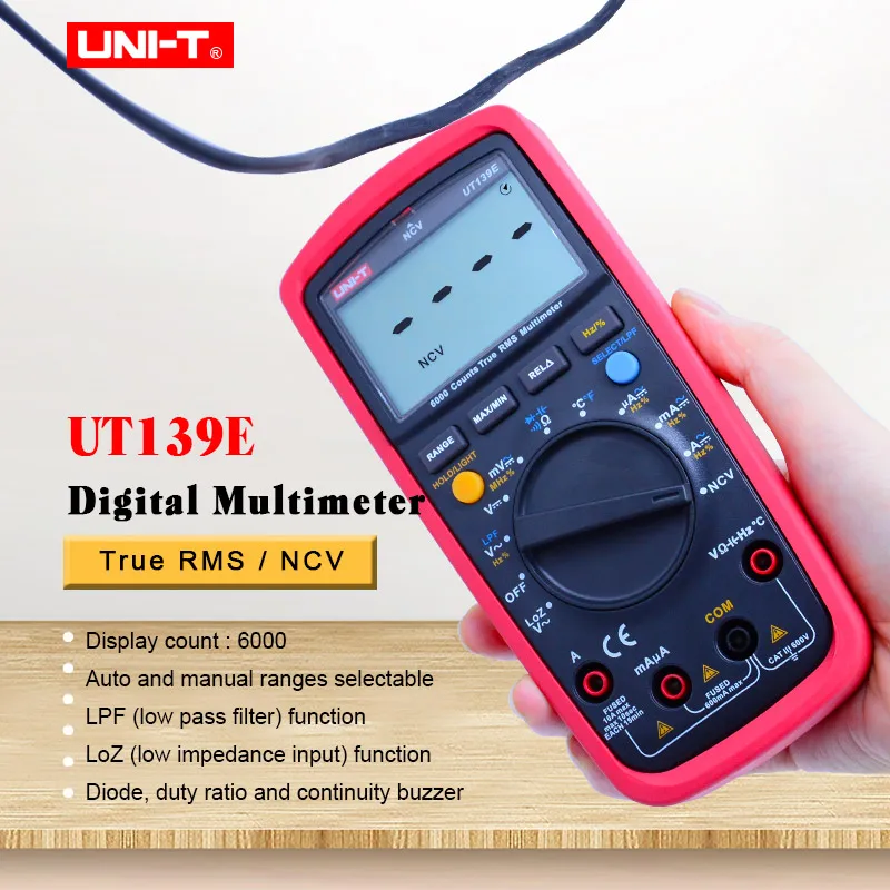 UNI-T UT139E Digital Multimeter True RMS AC DC voltmeter Ammeter ohmmeter Capacitance Frequency Temperature tester  NCV/Diode