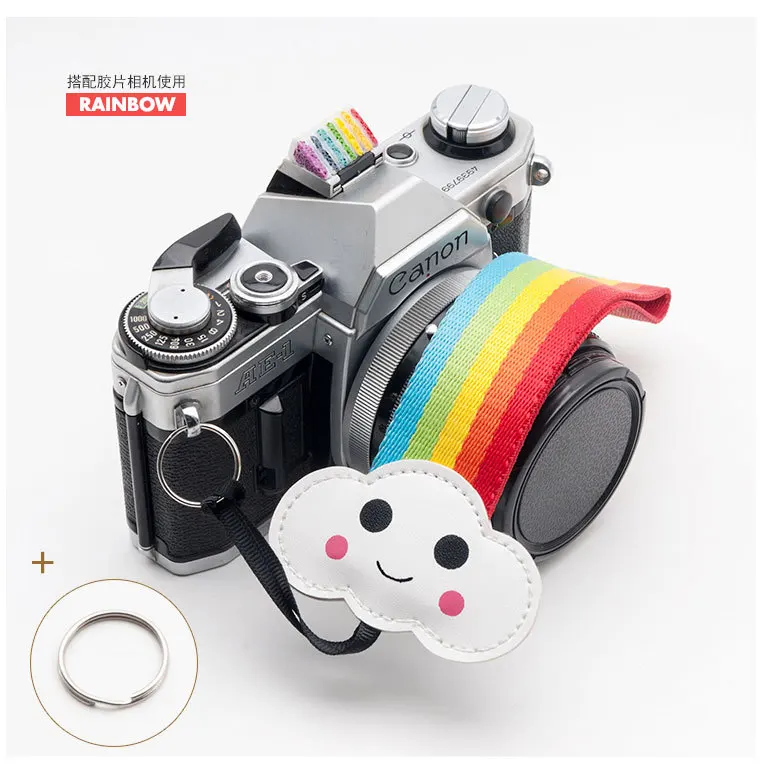 Универсальный мультяшный ремешок для камеры радужной расцветки Canon Nikon Sony Pentax