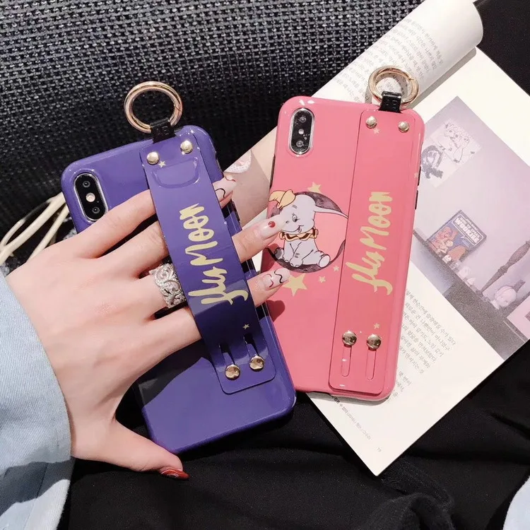 Cute Cartoon Animation Dumbo Phone Case For iPhone 7 Puls 6 6S 8 X XS XR Xsmax Cases Retro Wristband Stand Soft Cover |
