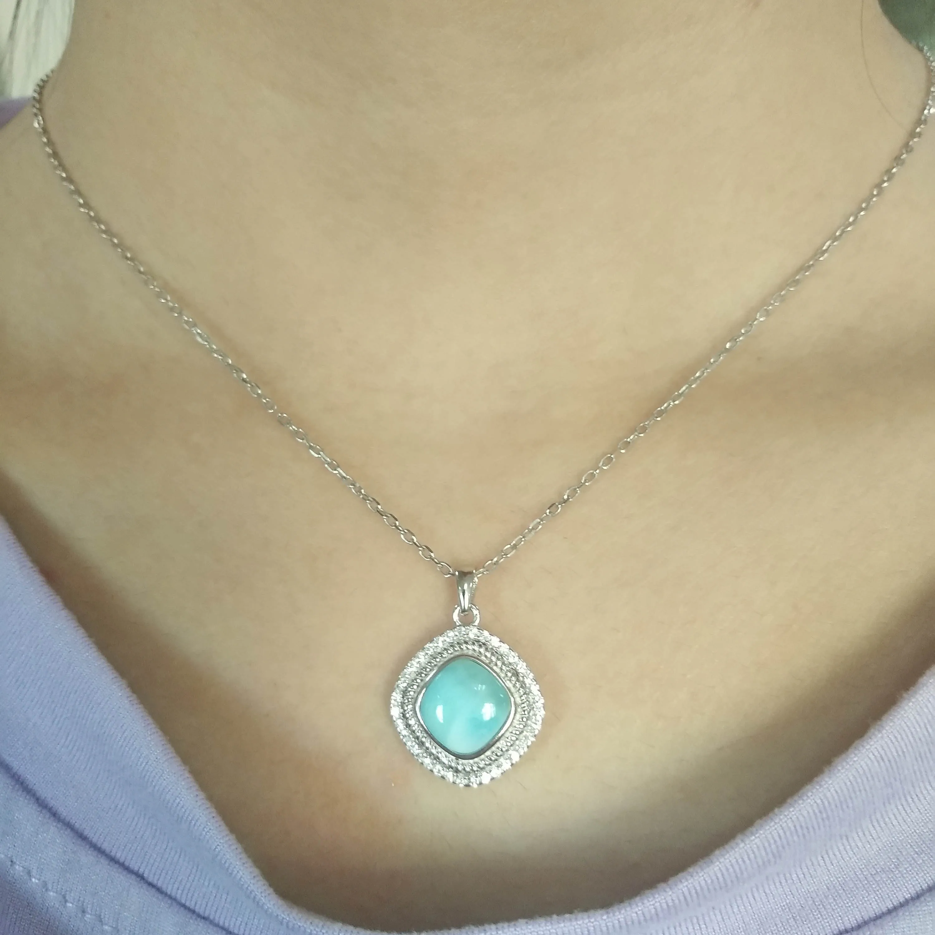 Дизайн, 925 пробы, серебряные подвески Larimar, 8,5x8,5 мм, Larimar камень, натуральный Larimar, ювелирное изделие, Подвеска для женщин, без цепочки