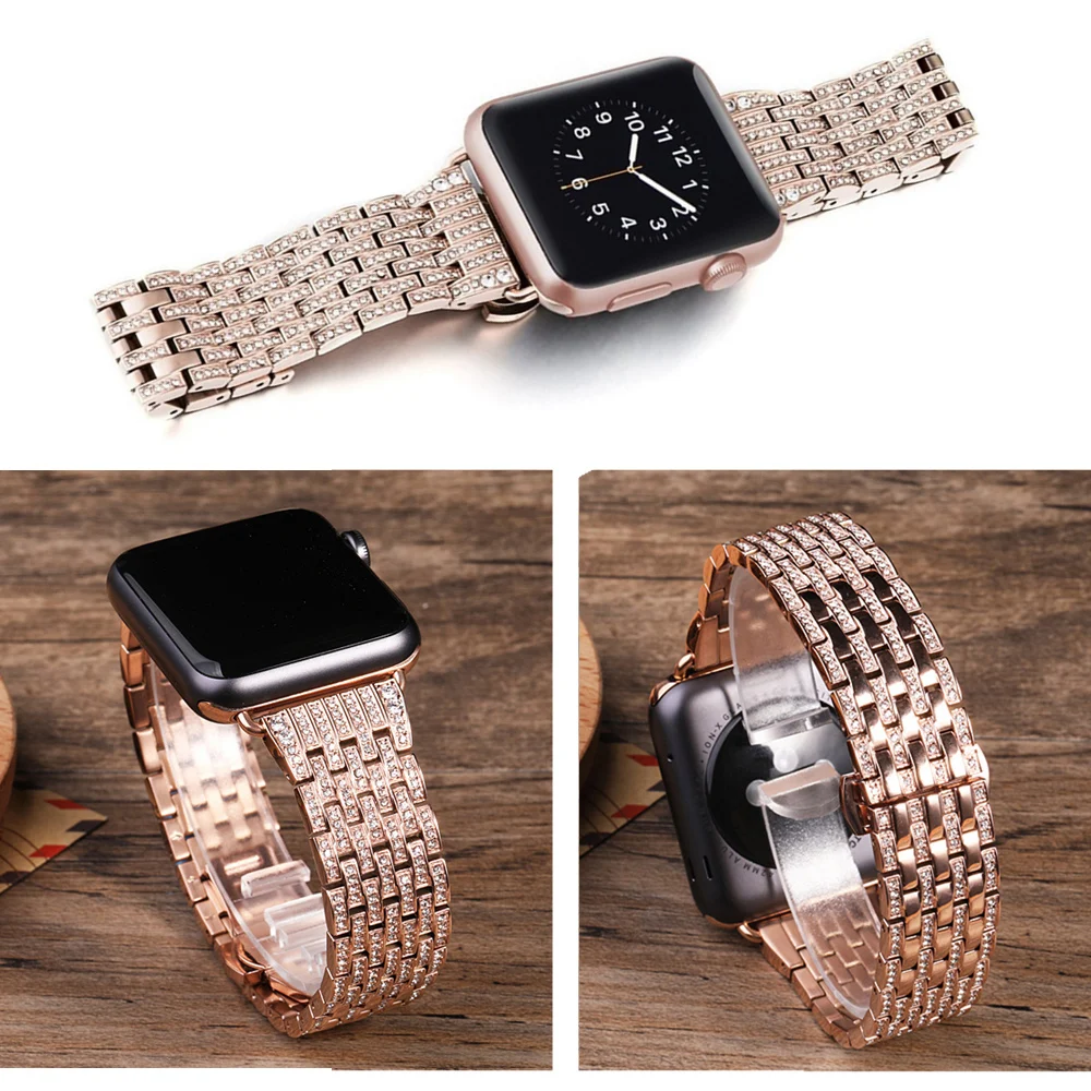 Bling Ремешок для наручных часов Apple watch версии 40 мм 44 iWatch ремешок 38 42 со стразами из